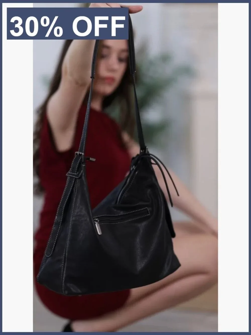 Large Slouchy Hobo Bag Vegan Leather Shoulder Crossbody Purse Zipper